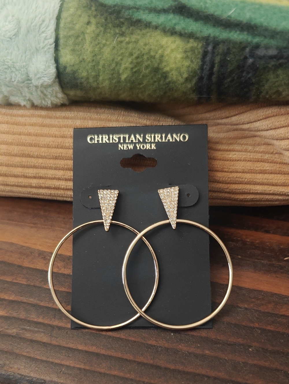 Christian Siriano Gold Pave Triangle Hoop Earrings with Large Hoops D02 6740